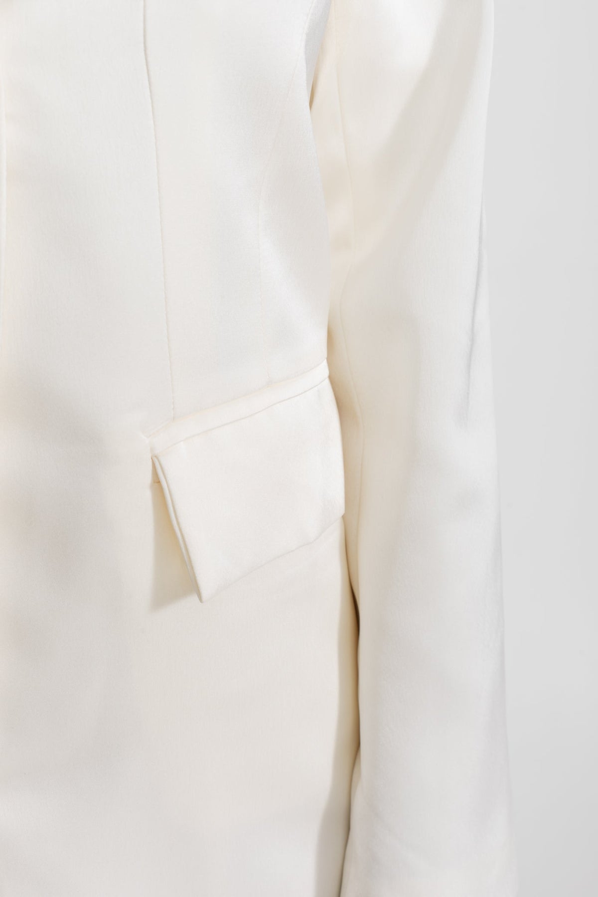 Satin Single-Breasted Blazer Dress with Rose Detail – Ivory – view 5