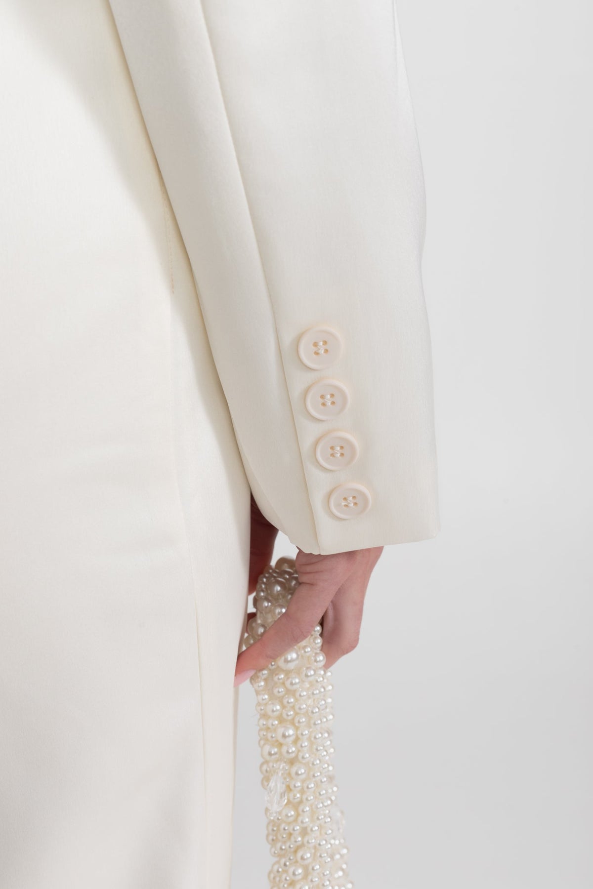 Satin Single-Breasted Blazer Dress with Rose Detail – Ivory – view 6