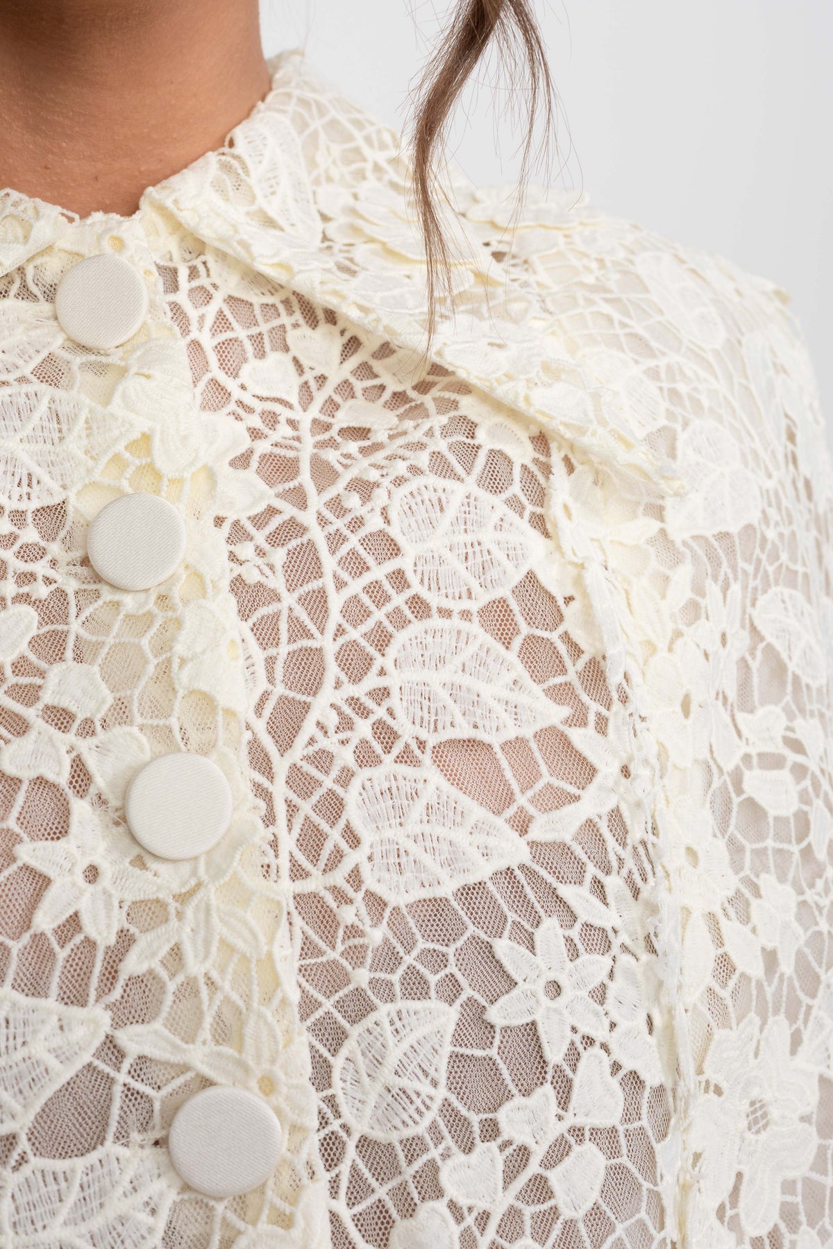 Floral Lace Button Cape and Bow Mini Skirt Co-ord Set – Ivory – view 10