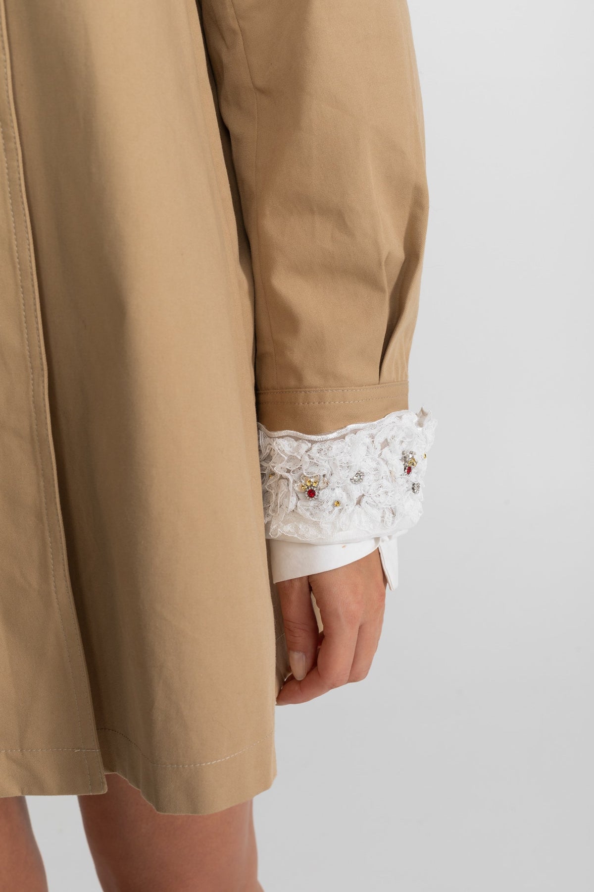 Double-Breasted A-Line Trench Mini Dress with Embroidered Collar – Camel
