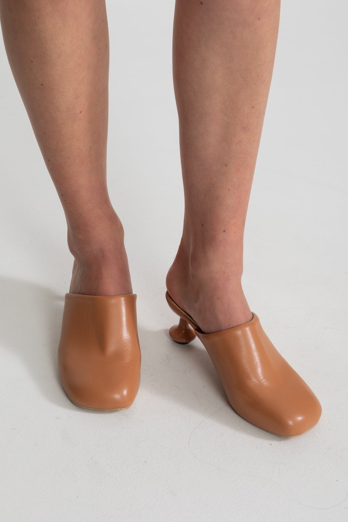 Sculptural Round Heel Mules with Rounded Square Toe – Camel – view 2