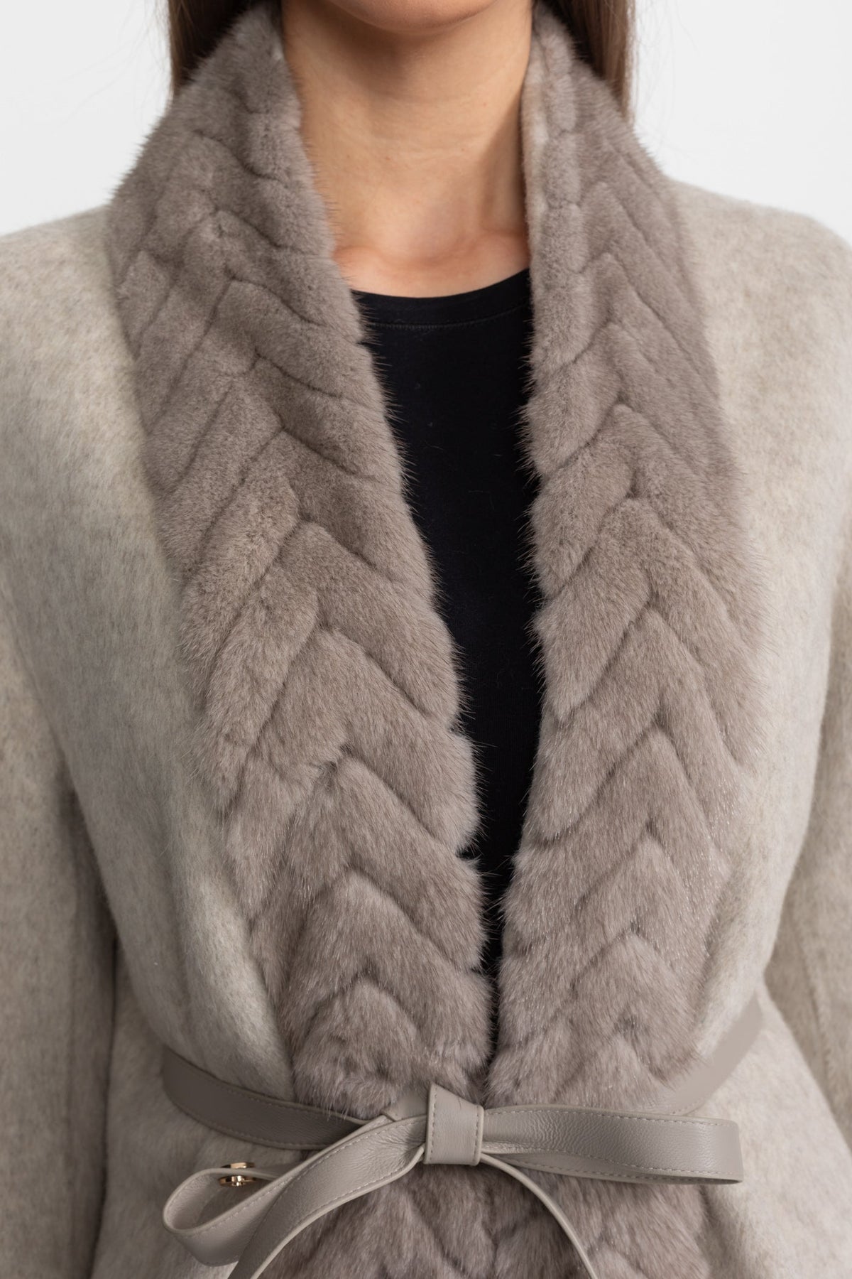 Wool and Alpaca Longline Coat with Textured Collar – Beige – view 5