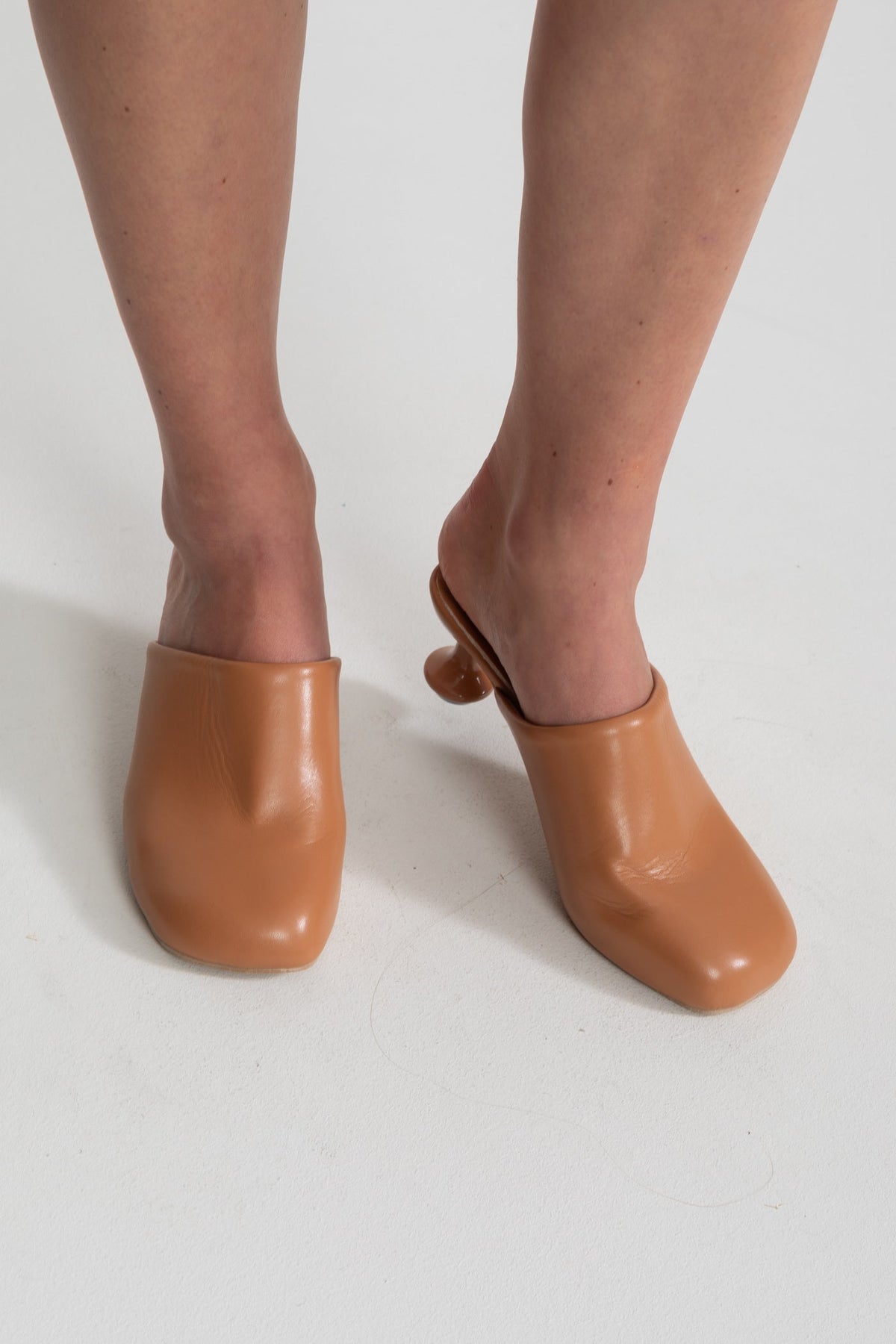 Sculptural Round Heel Mules with Rounded Square Toe – Camel – view 2