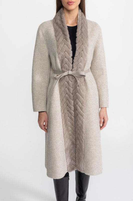 Wool and Alpaca Longline Coat with Textured Collar – Beige – view 2