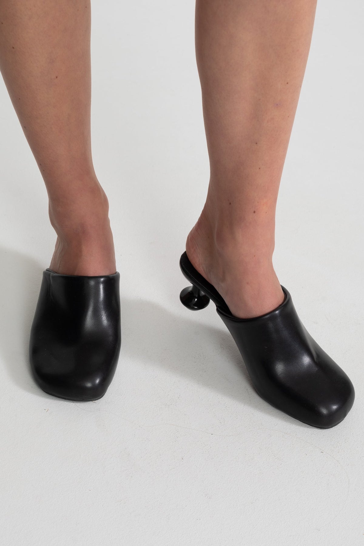 Sculptural Round Heel Mules with Rounded Square Toe – Black – view 3