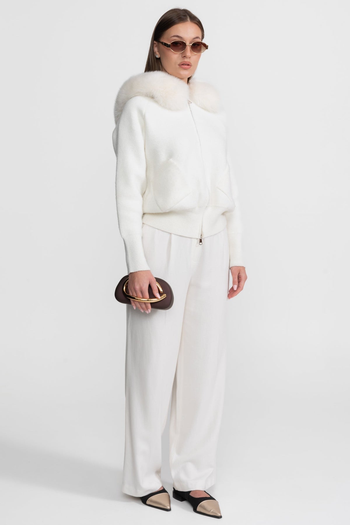 Zip-Up Wool Blend Knit Hoodie – Ivory – view 6