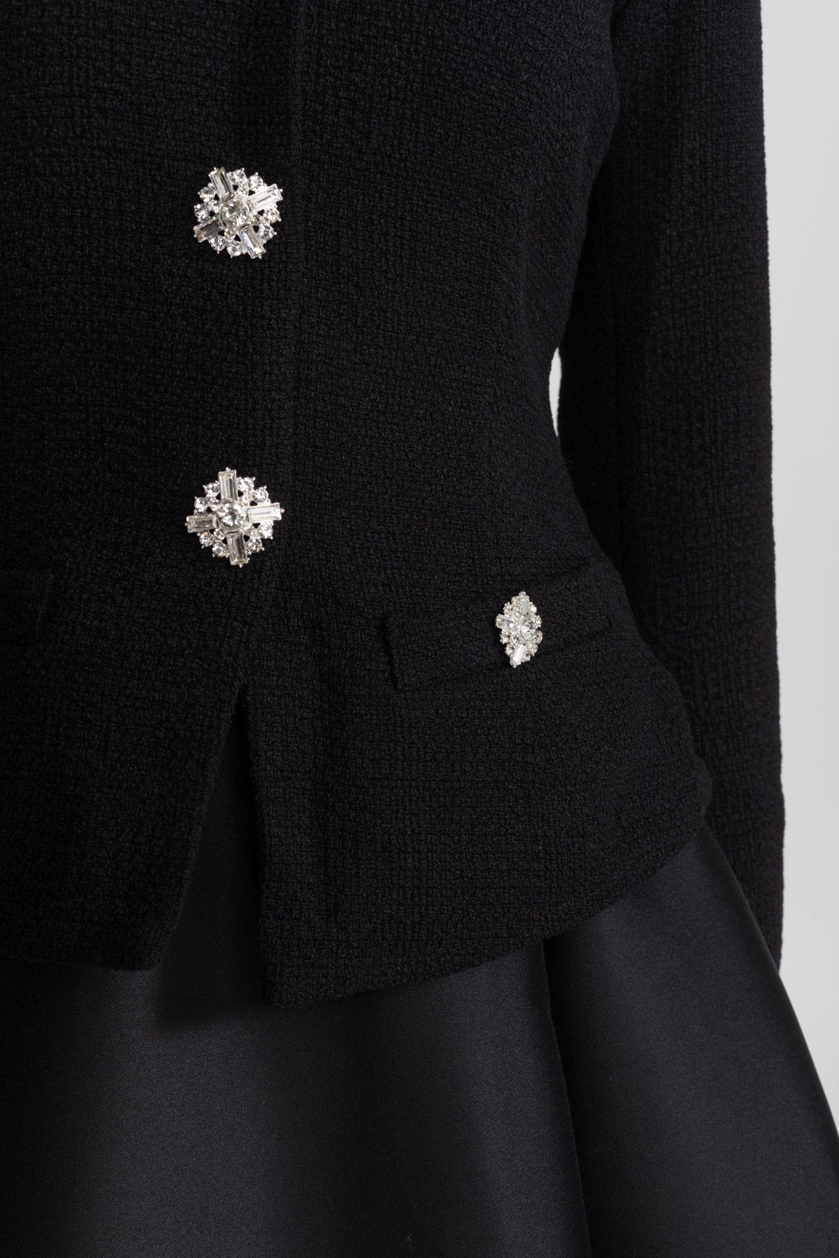 Two-in-One Midi Dress with Crystal Button Jacket Overlay – Black – view 7