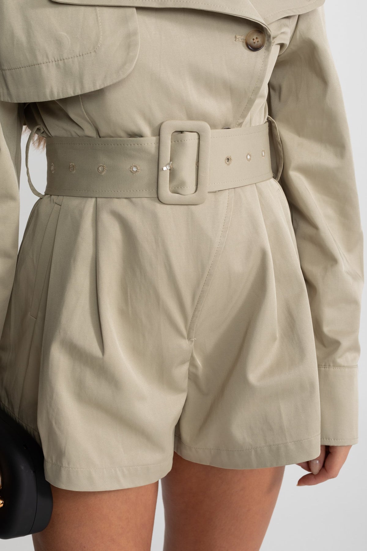 Belted Trench-Style Notched Lapel Jumpsuit – Beige – view 6