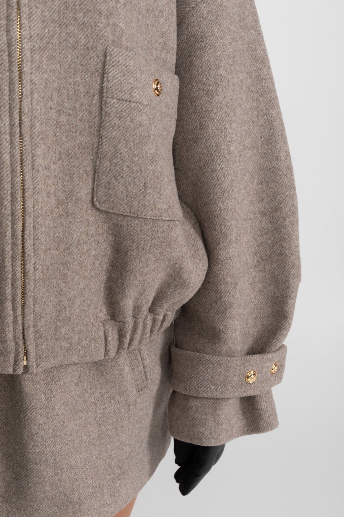 Wool Blend Cropped Bomber Jacket and Mini Skirt Co-ord Set – Taupe – view 6