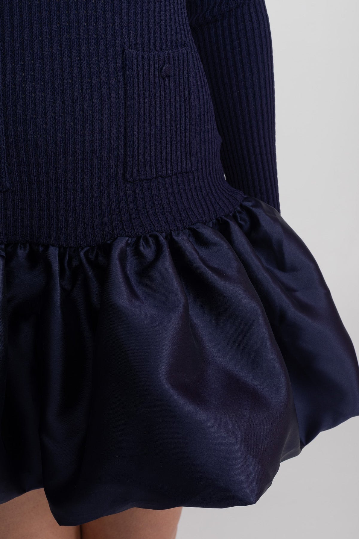 Knit Long Sleeve Mini Dress with Broderie Peter Pan Collar – Navy – view 6