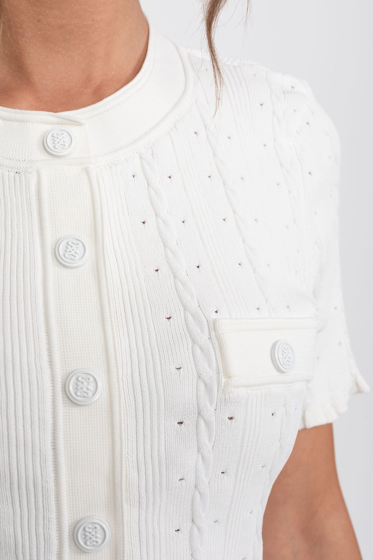 Ribbed Knit Cropped Cardigan and Pleated Maxi Skirt Set – White – view 10