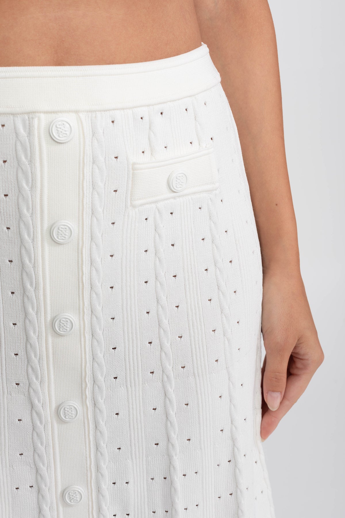 Ribbed Knit Cropped Cardigan and Pleated Maxi Skirt Set – White – view 13