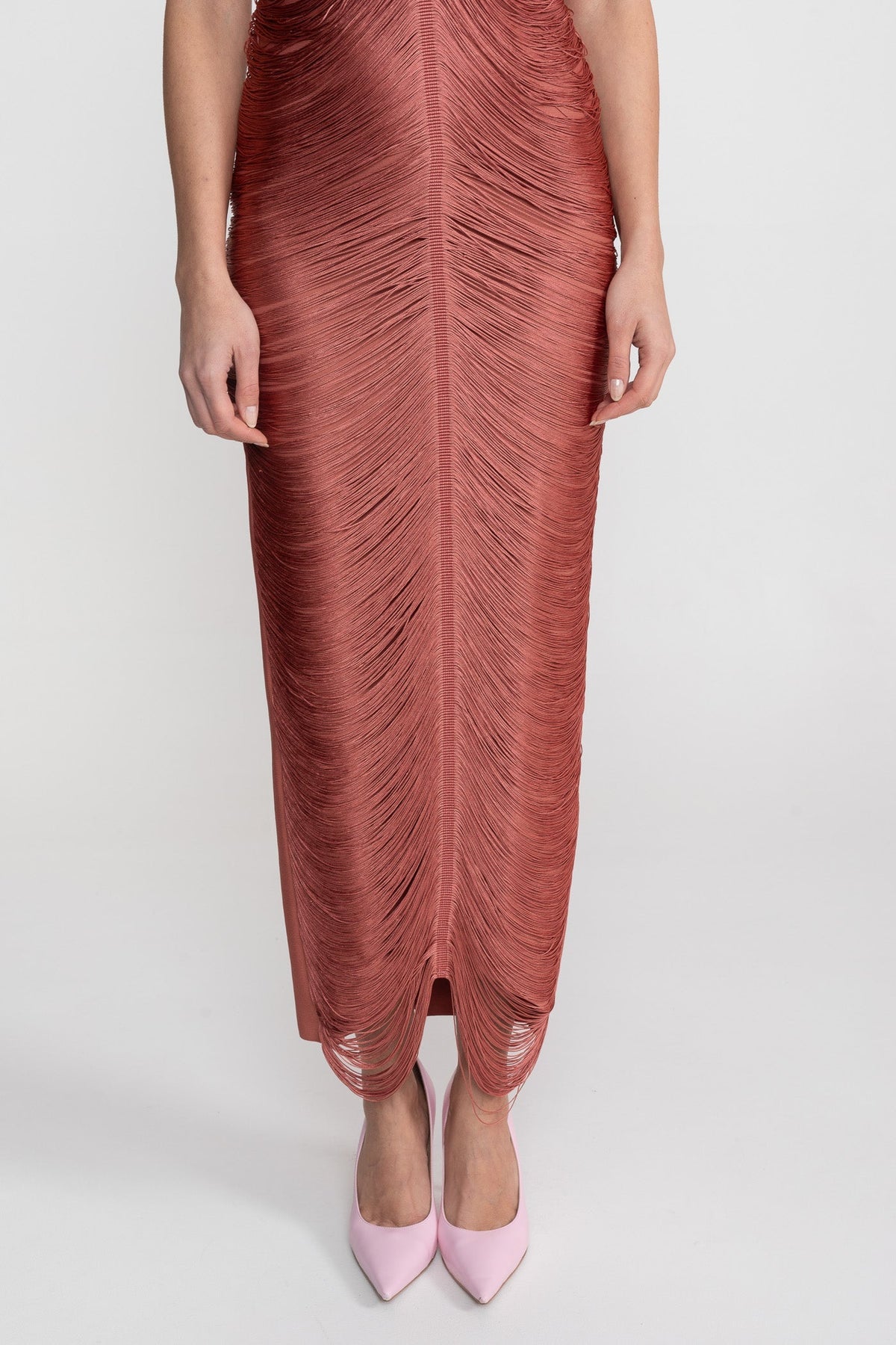 Pleated Halter Neck Body-Contouring Dress with Front Slit – Light Brown – view 4