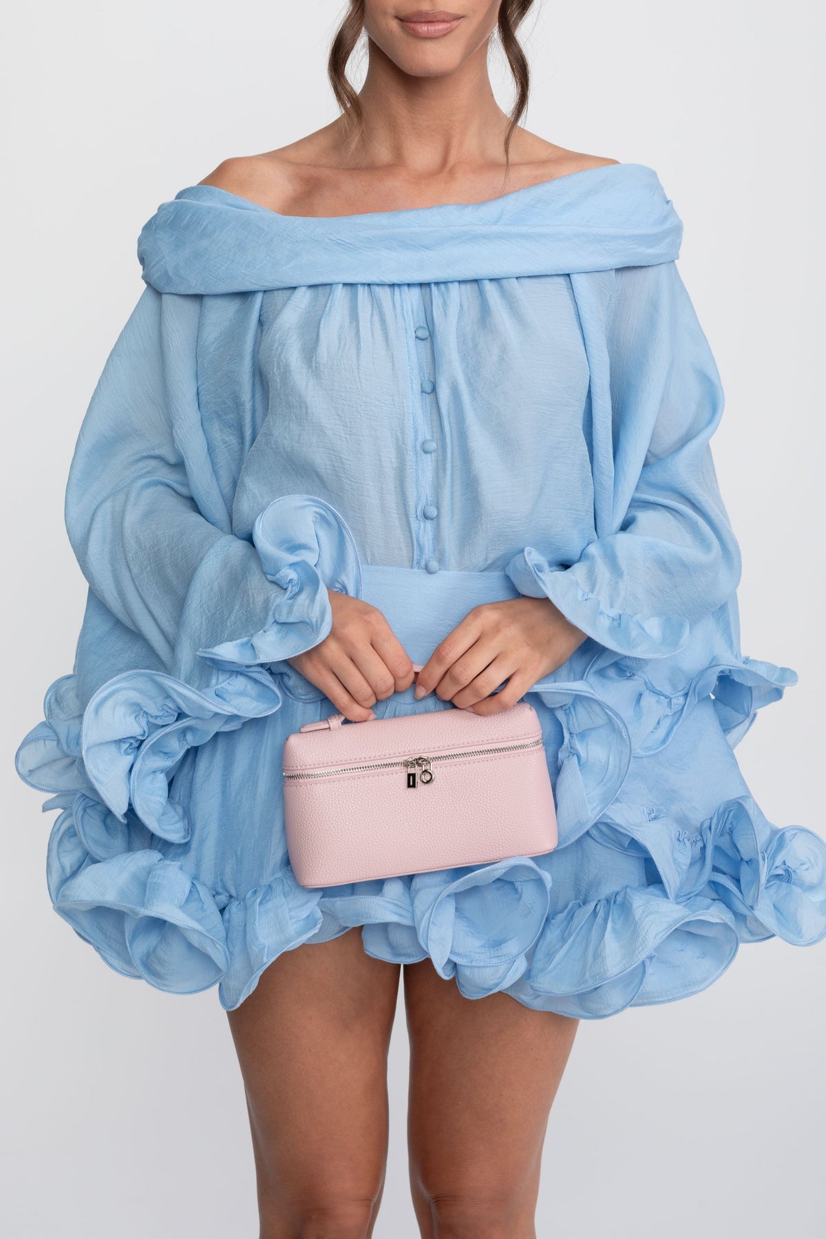 Off-Shoulder Balloon Sleeve Shirt and Mini Skort Co-ord Set – Light Blue – view 5
