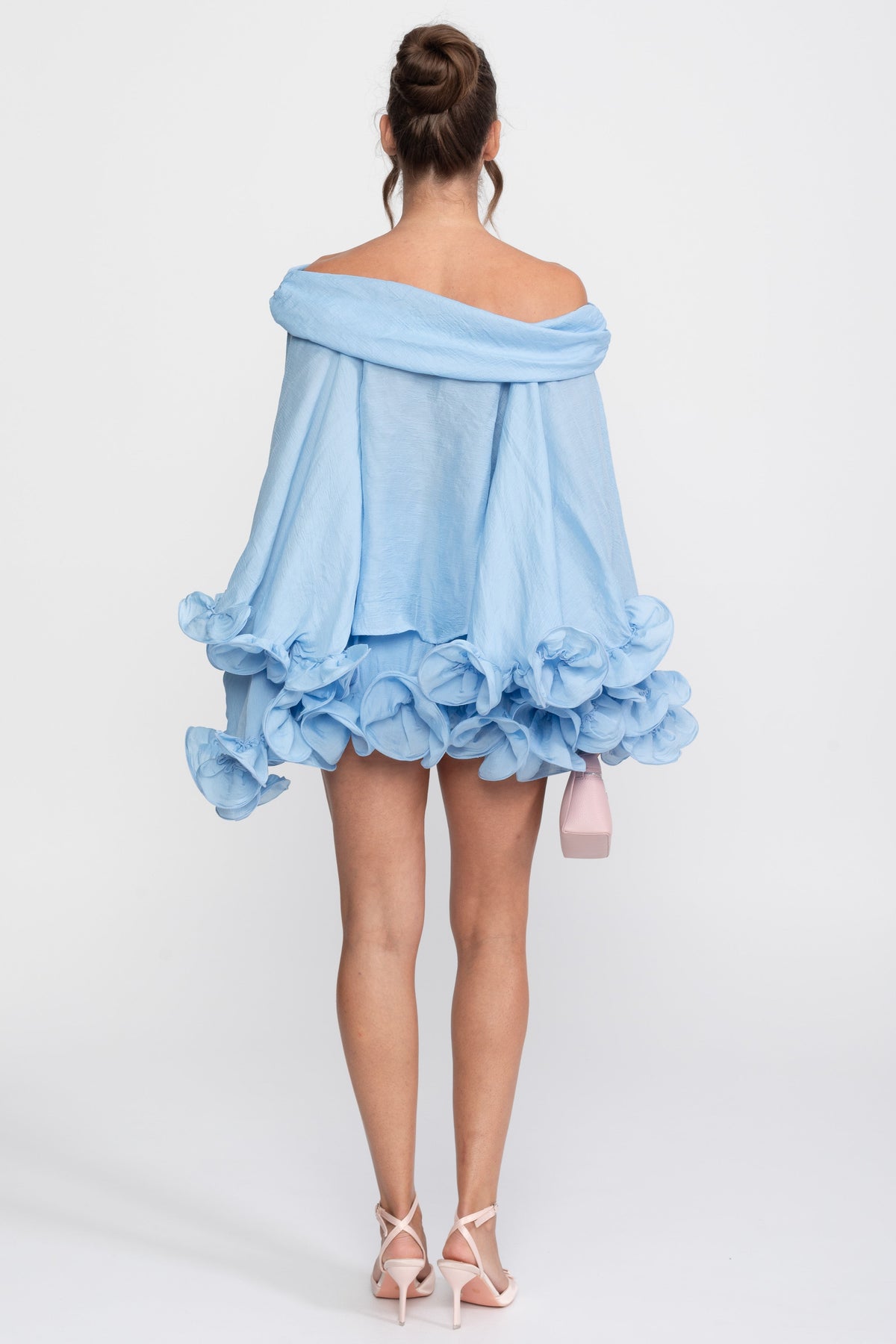 Off-Shoulder Balloon Sleeve Shirt and Mini Skort Co-ord Set – Light Blue – view 8
