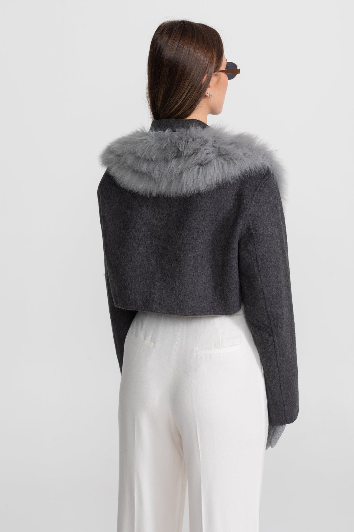 Wool and Cashmere Cropped Jacket – Charcoal Grey – view 6