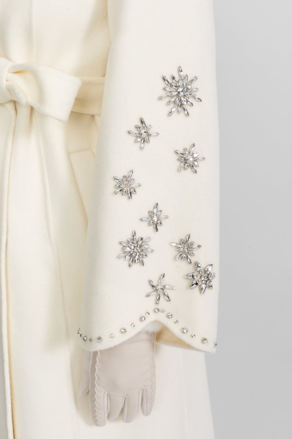 Crystal Embellished Wool Cashmere Wrap Coat – Ivory
