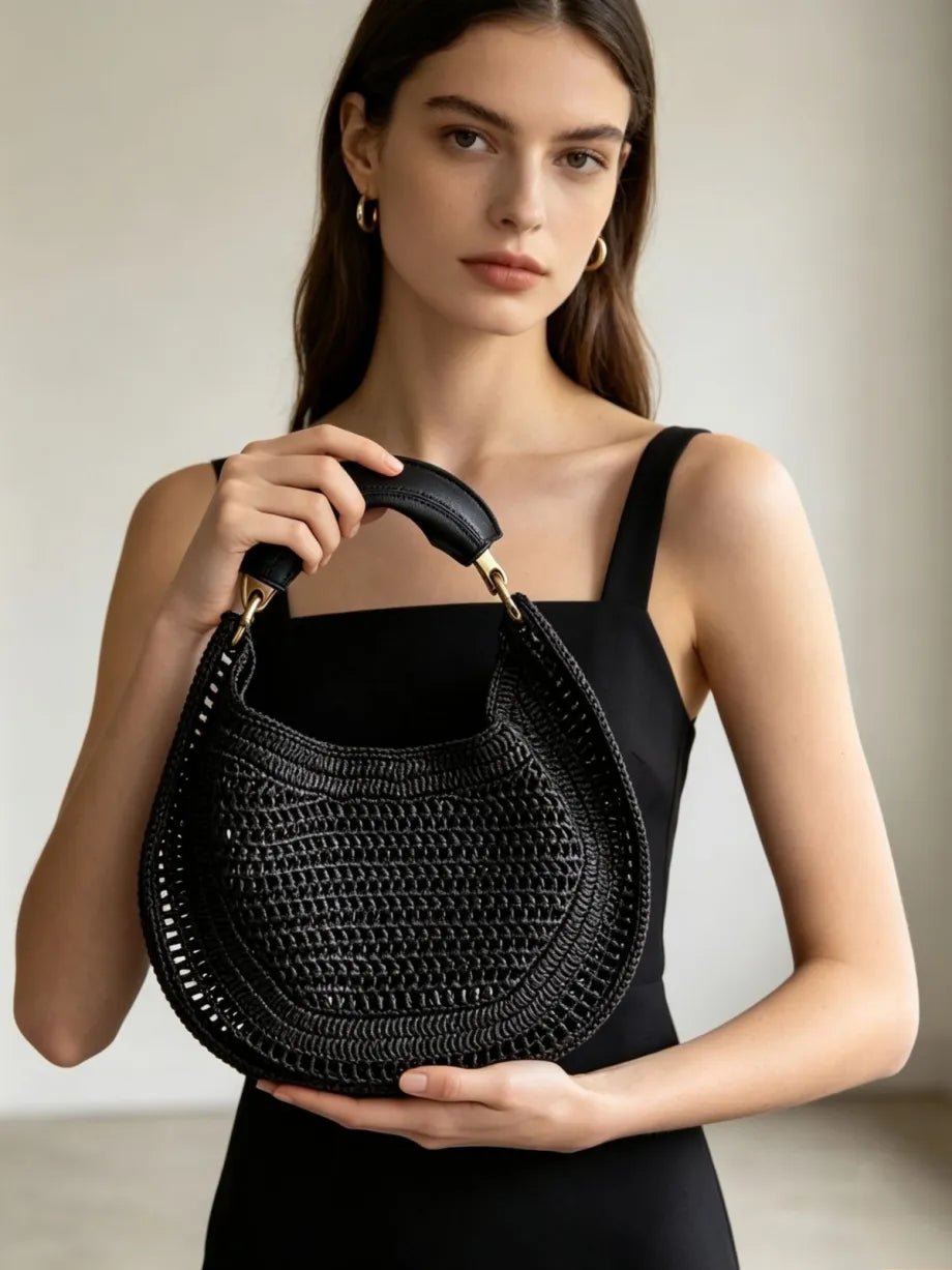 Amanda Crescent Hollow Woven Straw Underarm Bag