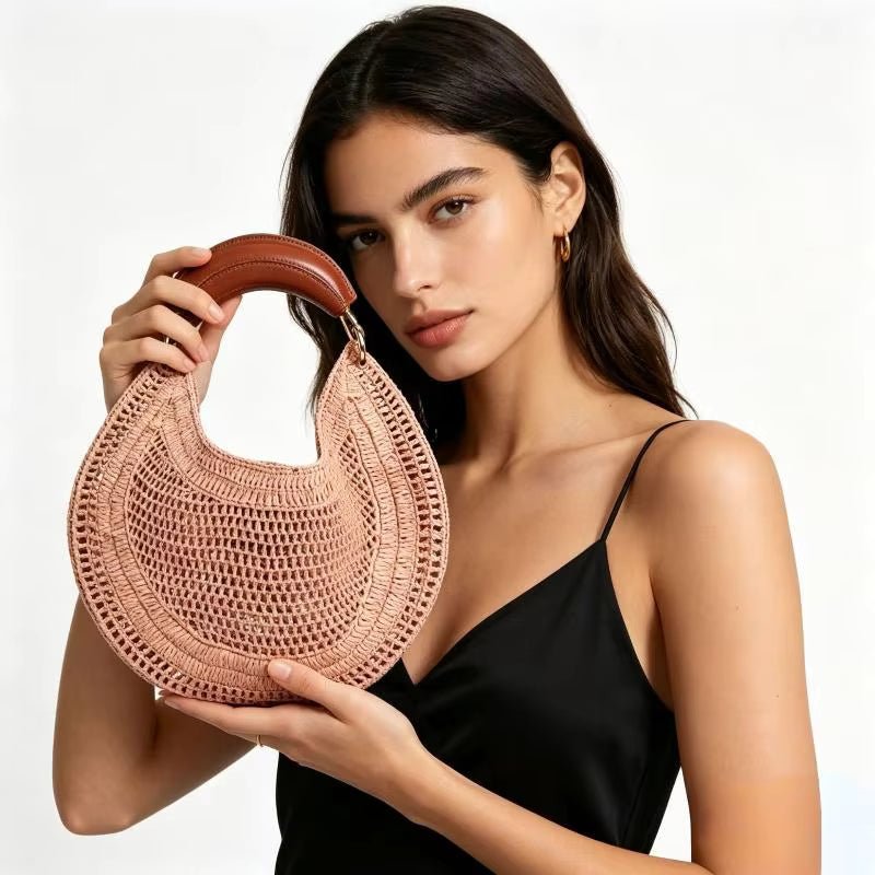 Amanda Crescent Hollow Woven Straw Underarm Bag
