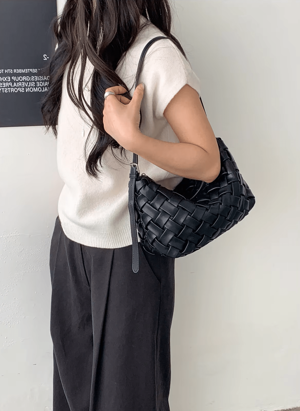 Angela Minimalist Vegan Leather Hobo Shoulder Bag with Zip – view 3