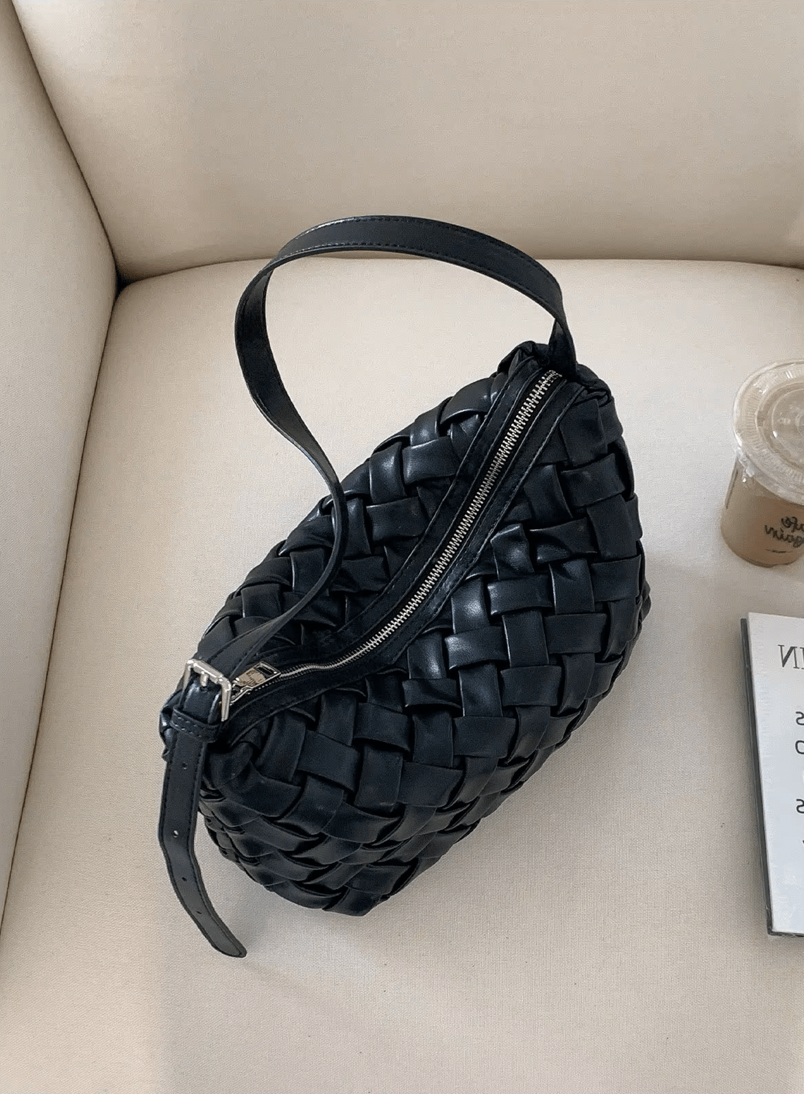 Angela Minimalist Vegan Leather Hobo Shoulder Bag with Zip – view 4