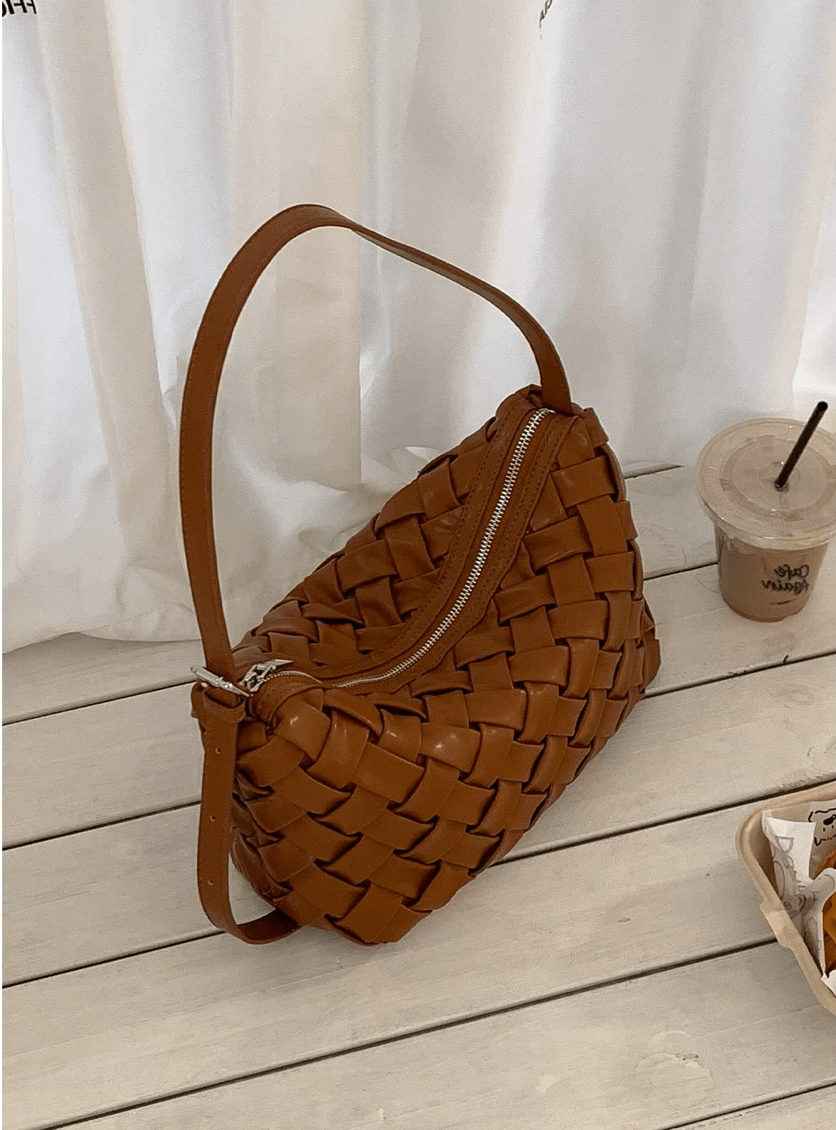 Angela Minimalist Vegan Leather Hobo Shoulder Bag with Zip – view 7