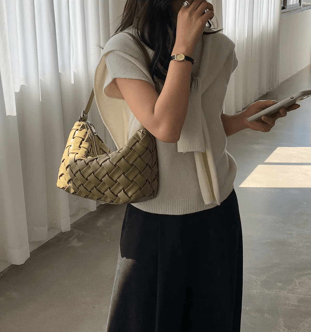 Angela Minimalist Vegan Leather Hobo Shoulder Bag with Zip – view 12