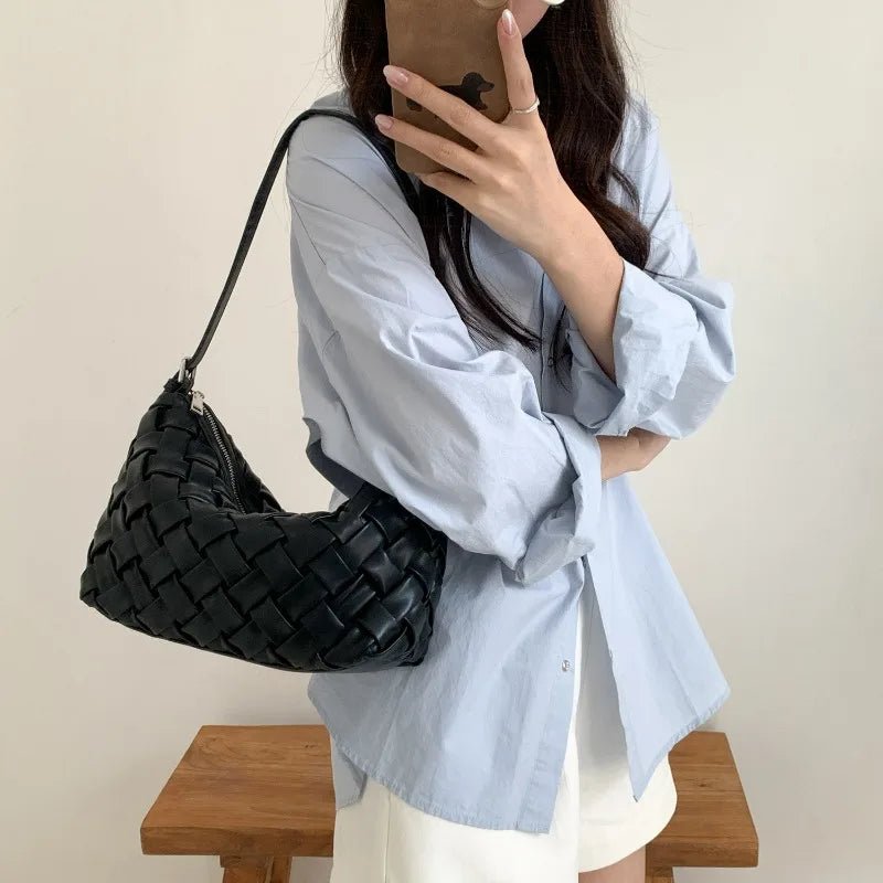 Angela Minimalist Vegan Leather Hobo Shoulder Bag with Zip – Black – view 1