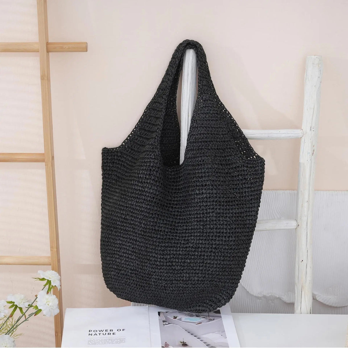 Beatrice Woven Rattan-Texture Straw Tote Bag with Open Top – view 10
