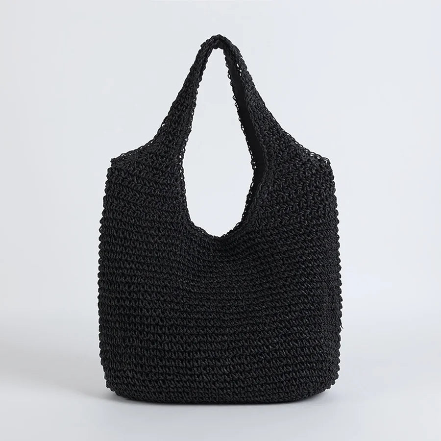 Beatrice Woven Rattan-Texture Straw Tote Bag with Open Top – view 12