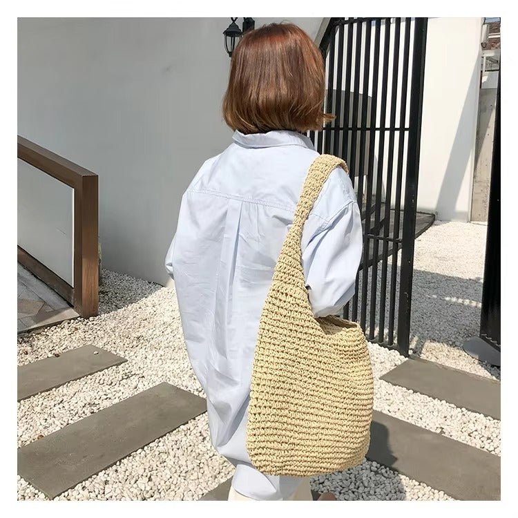 Beatrice Woven Rattan-Texture Straw Tote Bag with Open Top – view 4