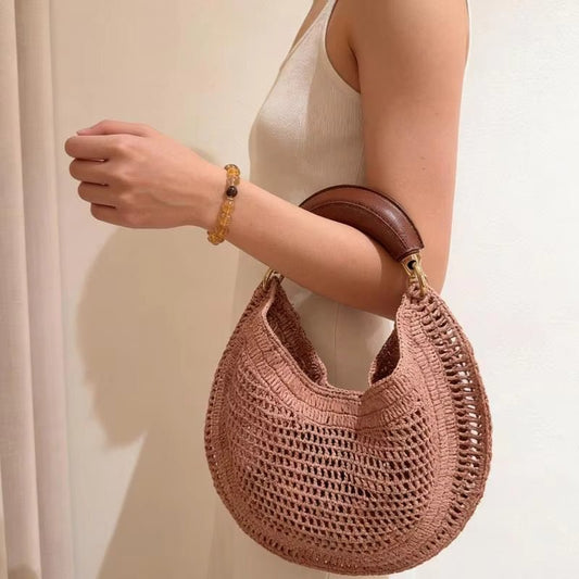 Bianca Crescent Hollow Woven Underarm Bag with Magnetic Closure
