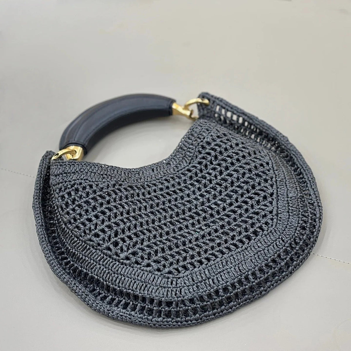 Bianca Crescent Hollow Woven Underarm Bag with Magnetic Closure