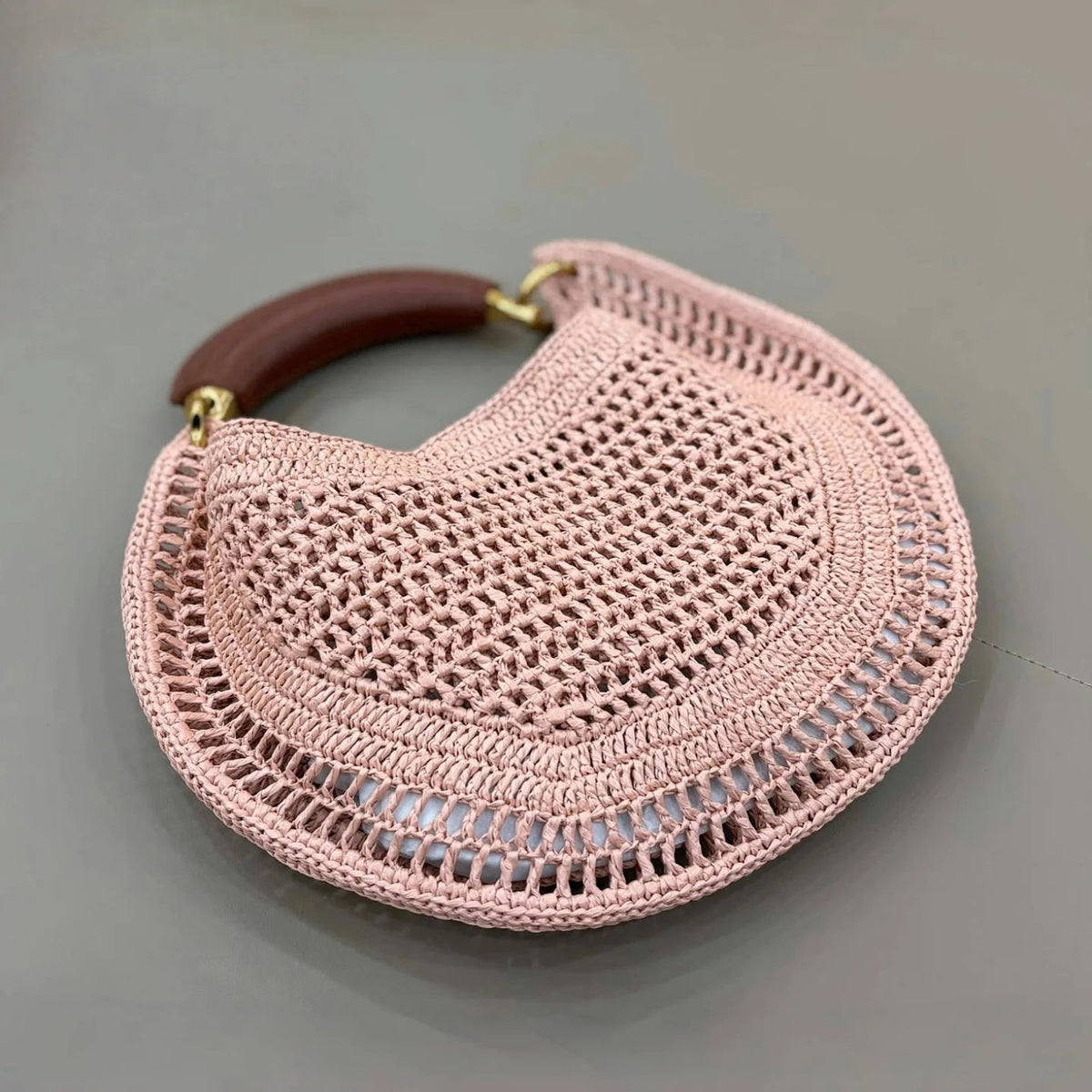 Bianca Crescent Hollow Woven Underarm Bag with Magnetic Closure