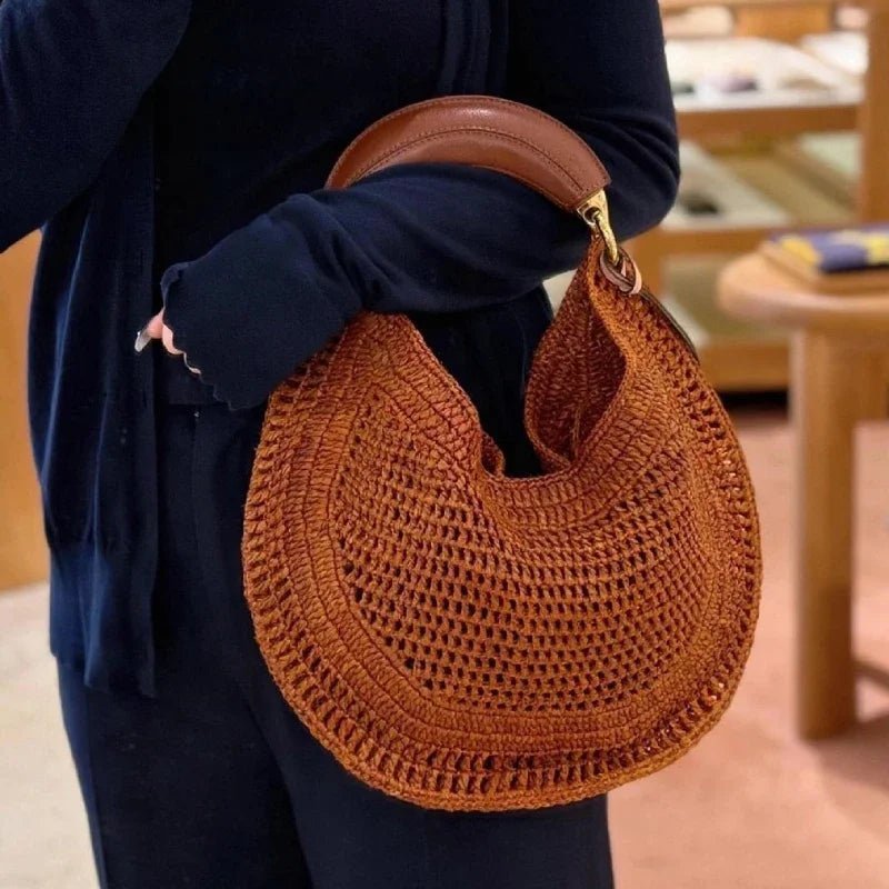 Bianca Crescent Hollow Woven Underarm Bag with Magnetic Closure