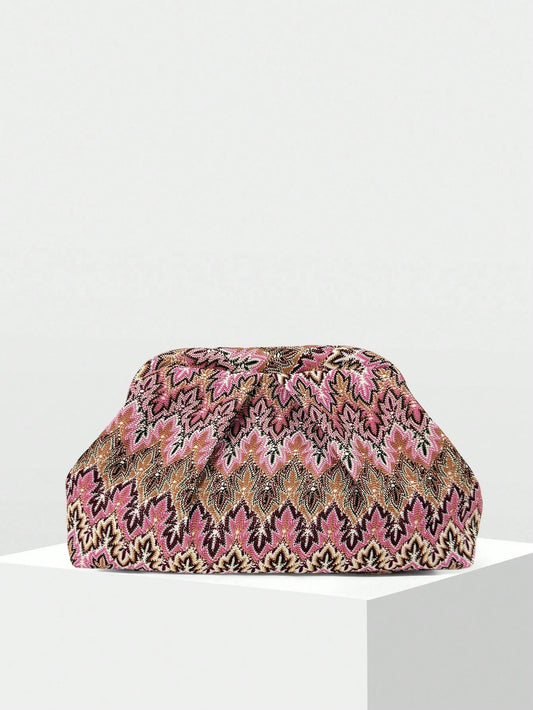 Bianca Jacquard Pleated Cloud-Shaped Clutch Bag