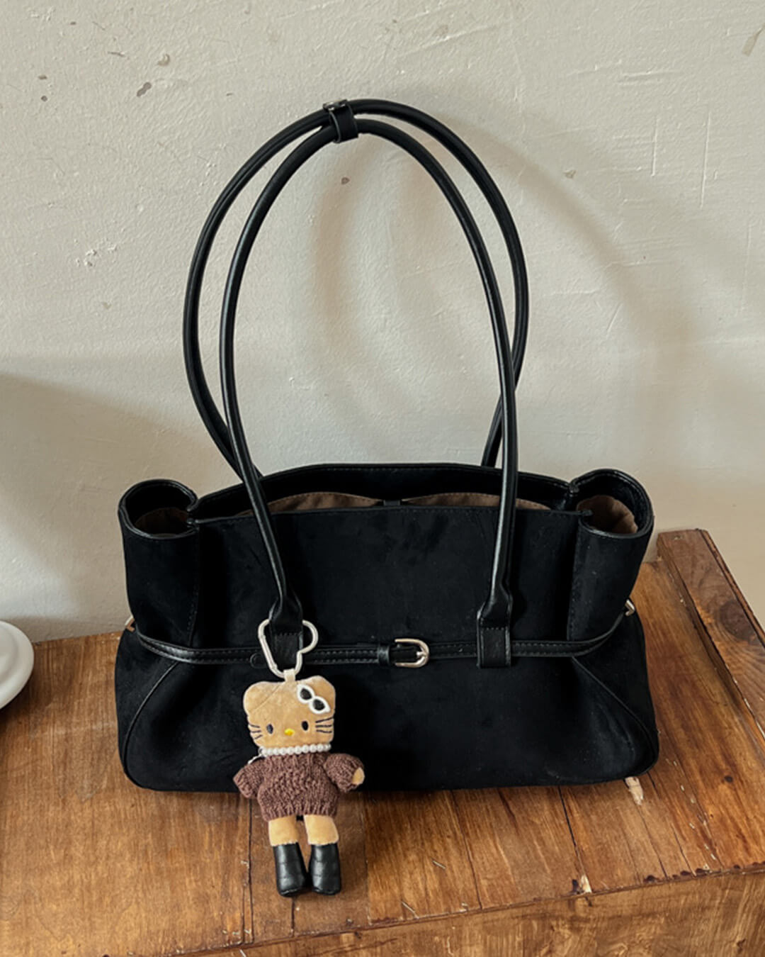 Briana Belted Faux Suede Structured Tote Bag with Zip – view 4