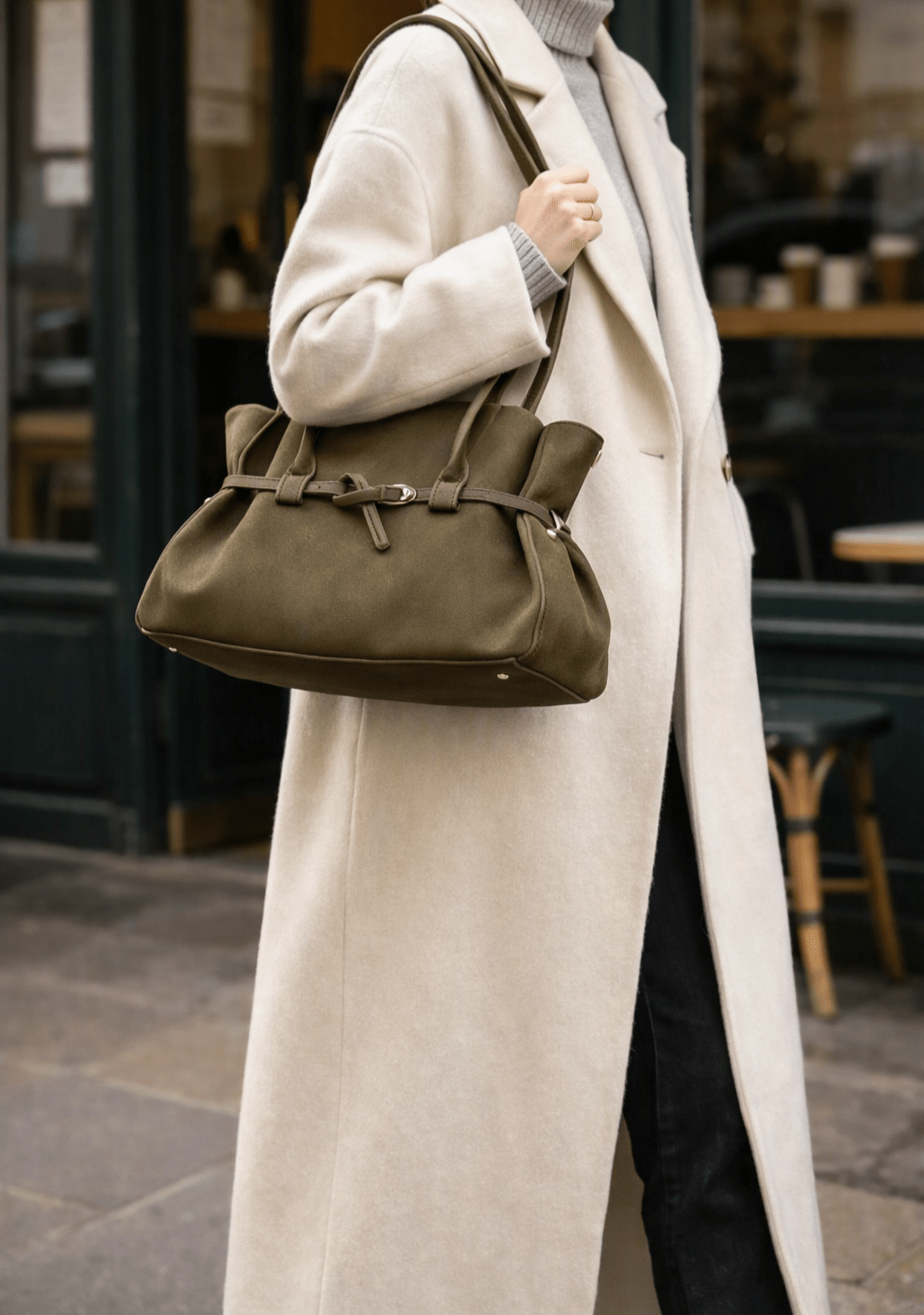 Briana Belted Faux Suede Structured Tote Bag with Zip – view 3