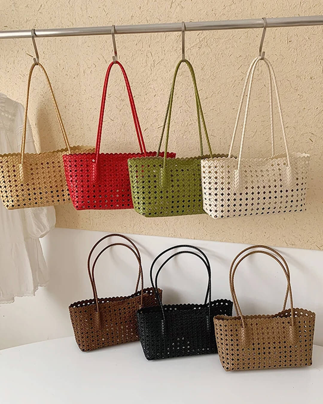 Briana Hollow-Out Woven Shoulder Tote Bag with Open Top – view 5
