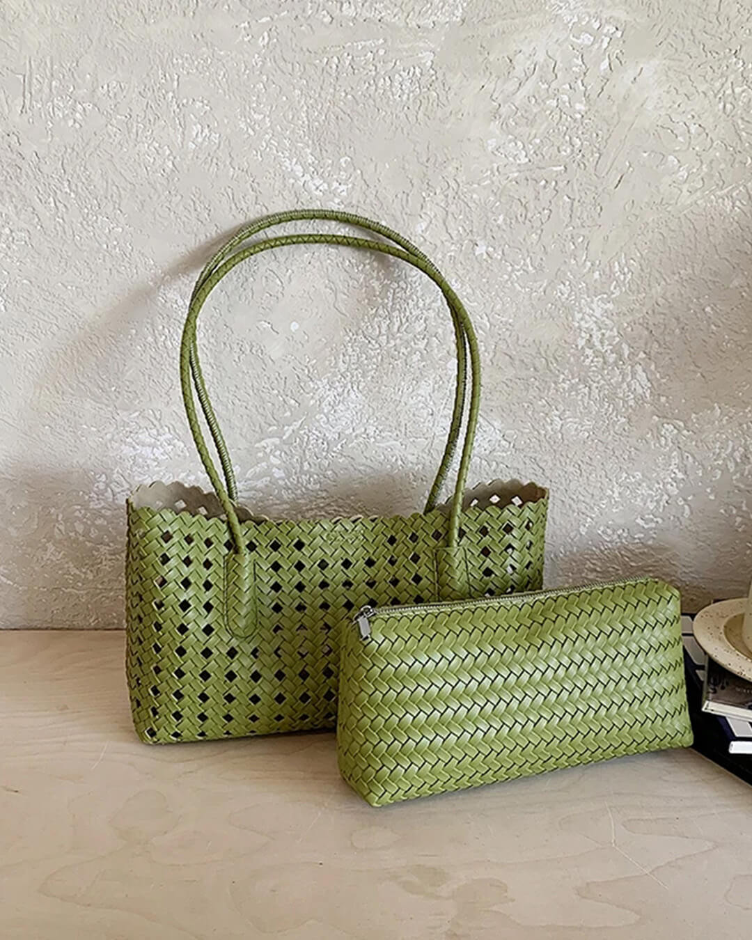 Briana Hollow-Out Woven Shoulder Tote Bag with Open Top – view 6