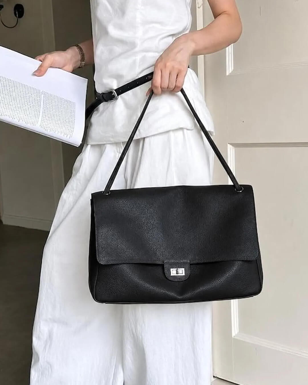 Carla Maxi Flap Vegan Leather Underarm Shoulder Bag – Black – view 1