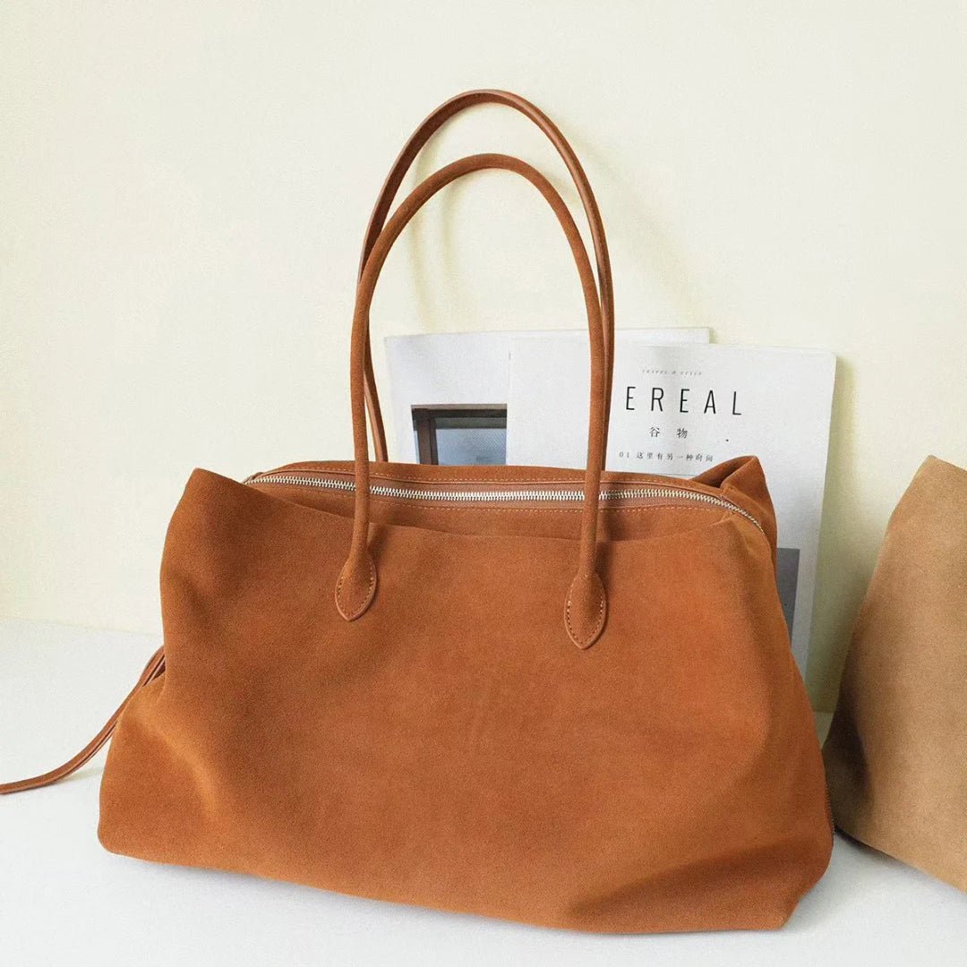 Carly Frosted Faux Suede Tote Bag with Tassel Zip