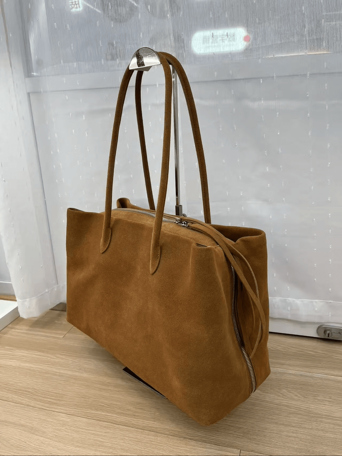 Carly Frosted Faux Suede Tote Bag with Tassel Zip