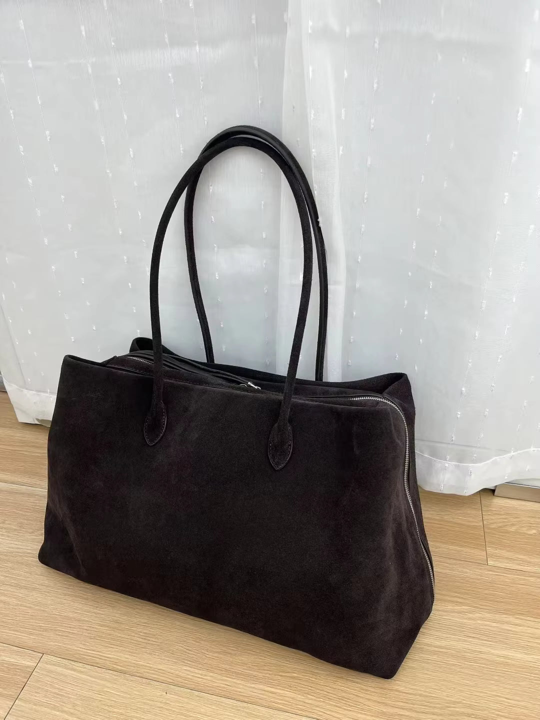 Carly Frosted Faux Suede Tote Bag with Tassel Zip