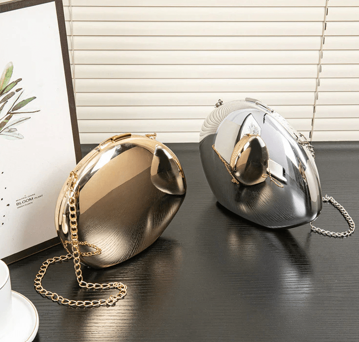 Celeste Shell-Shaped Metallic Acrylic Evening Clutch with Chain – view 3