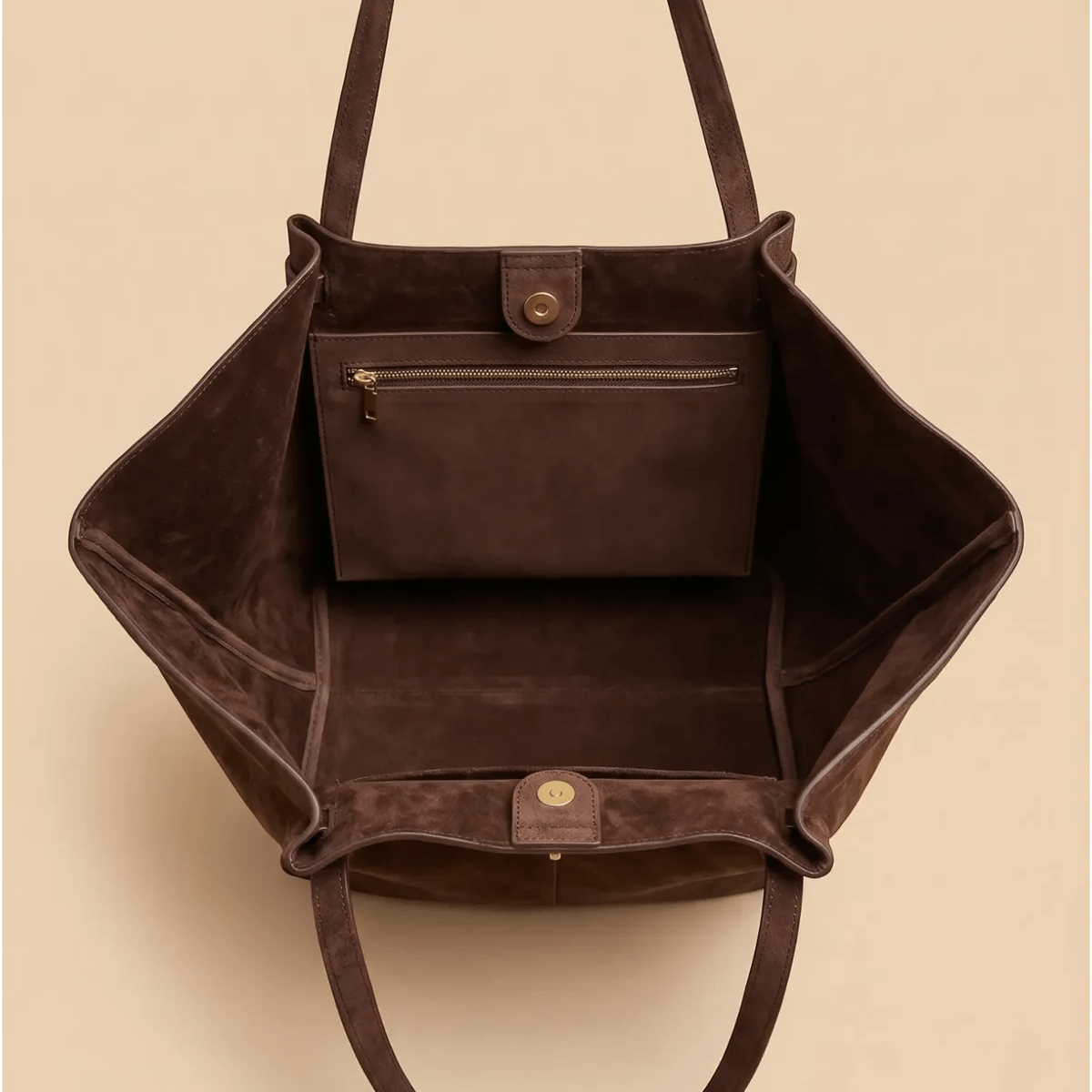 Dina Bat-Wing Faux Suede Shoulder Bag with Adjustable Strap – Brown