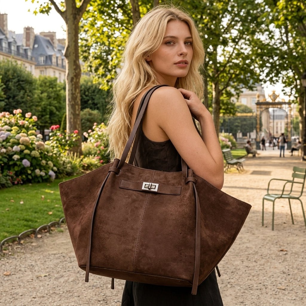 Dina Bat-Wing Faux Suede Shoulder Bag with Adjustable Strap – Brown
