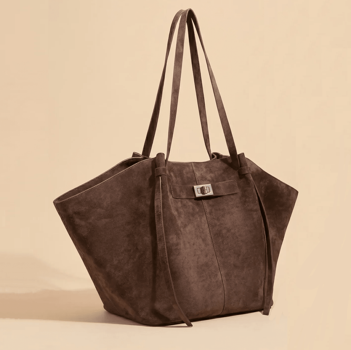 Dina Bat-Wing Faux Suede Shoulder Bag with Adjustable Strap – Brown