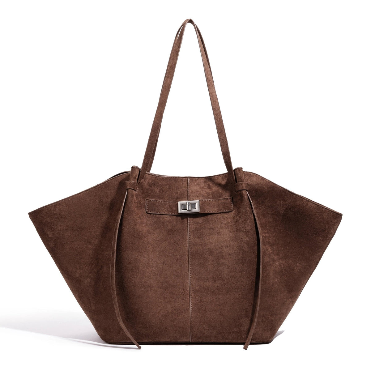 Dina Bat-Wing Faux Suede Shoulder Bag with Adjustable Strap – Brown
