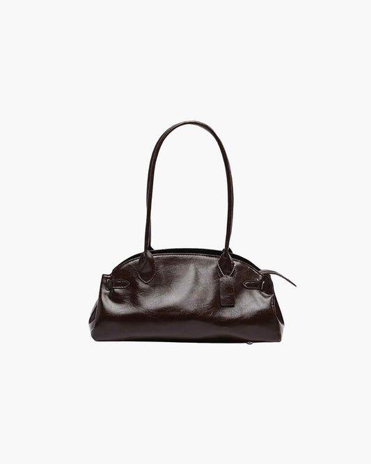 Ellie Elongated Vegan Leather Shoulder Bag with Dual Handles – Coffee